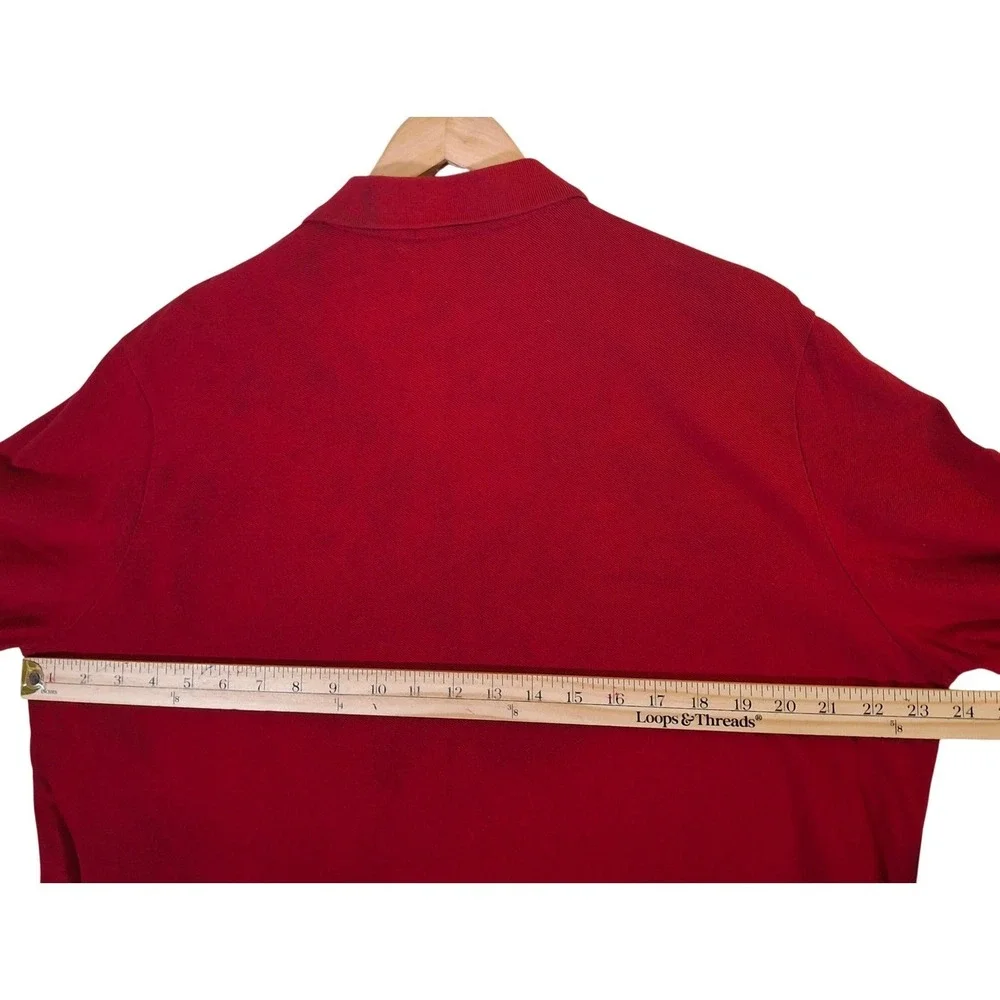 Polo Ralph Lauren Mens Long Sleeve Triple Pony Polo Shirt Red Classic Fit L